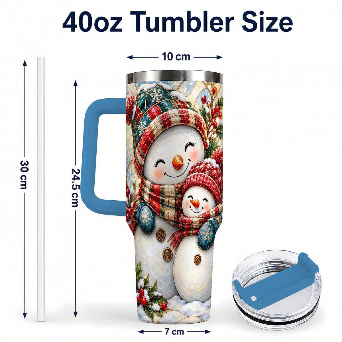 #pl[40oz|Blue] Snowman Pair 40oz Tumbler, Mosaic Winter Stainless Steel Travel Cup
