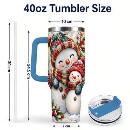 #pl[40oz|Blue] Snowman Pair 40oz Tumbler, Mosaic Winter Stainless Steel Travel Cup