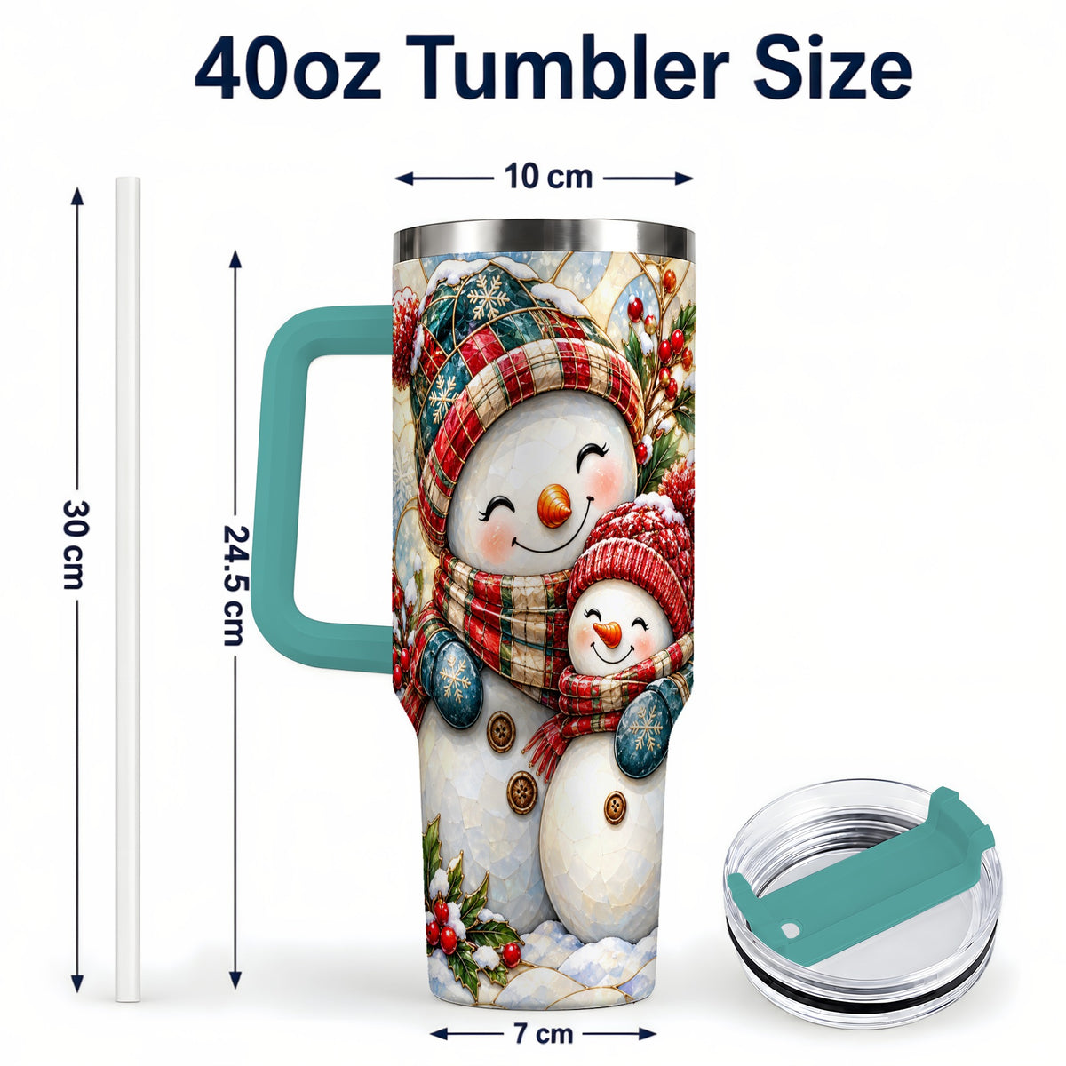 #pl[40oz|Green] Snowman Pair 40oz Tumbler, Mosaic Winter Stainless Steel Travel Cup