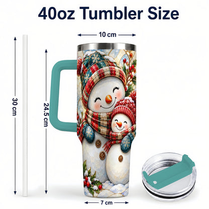 #pl[40oz|Green] Snowman Pair 40oz Tumbler, Mosaic Winter Stainless Steel Travel Cup