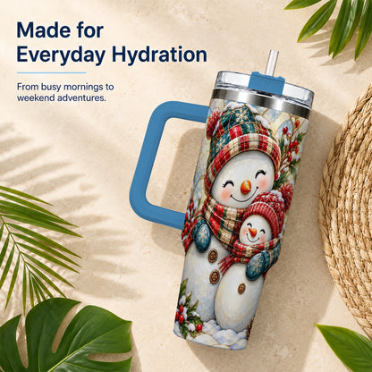 #pl[40oz|Blue] Snowman Pair 40oz Tumbler, Mosaic Winter Stainless Steel Travel Cup