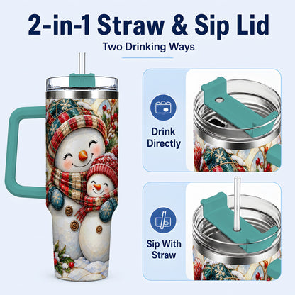 #pl[40oz|Green] Snowman Pair 40oz Tumbler, Mosaic Winter Stainless Steel Travel Cup