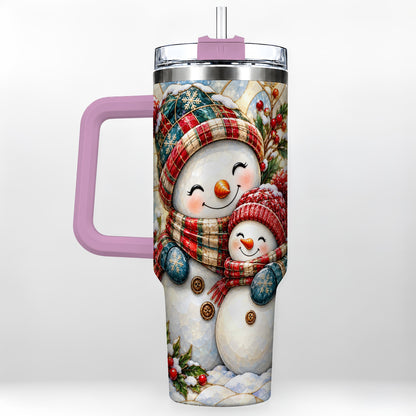 #pl[40oz|Pink] Snowman Pair 40oz Tumbler, Mosaic Winter Stainless Steel Travel Cup
