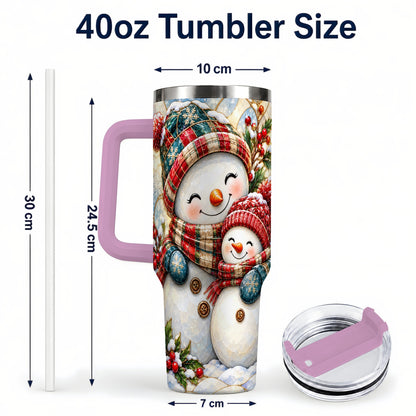 #pl[40oz|Pink] Snowman Pair 40oz Tumbler, Mosaic Winter Stainless Steel Travel Cup