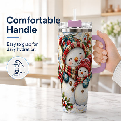 #pl[40oz|Pink] Snowman Pair 40oz Tumbler, Mosaic Winter Stainless Steel Travel Cup