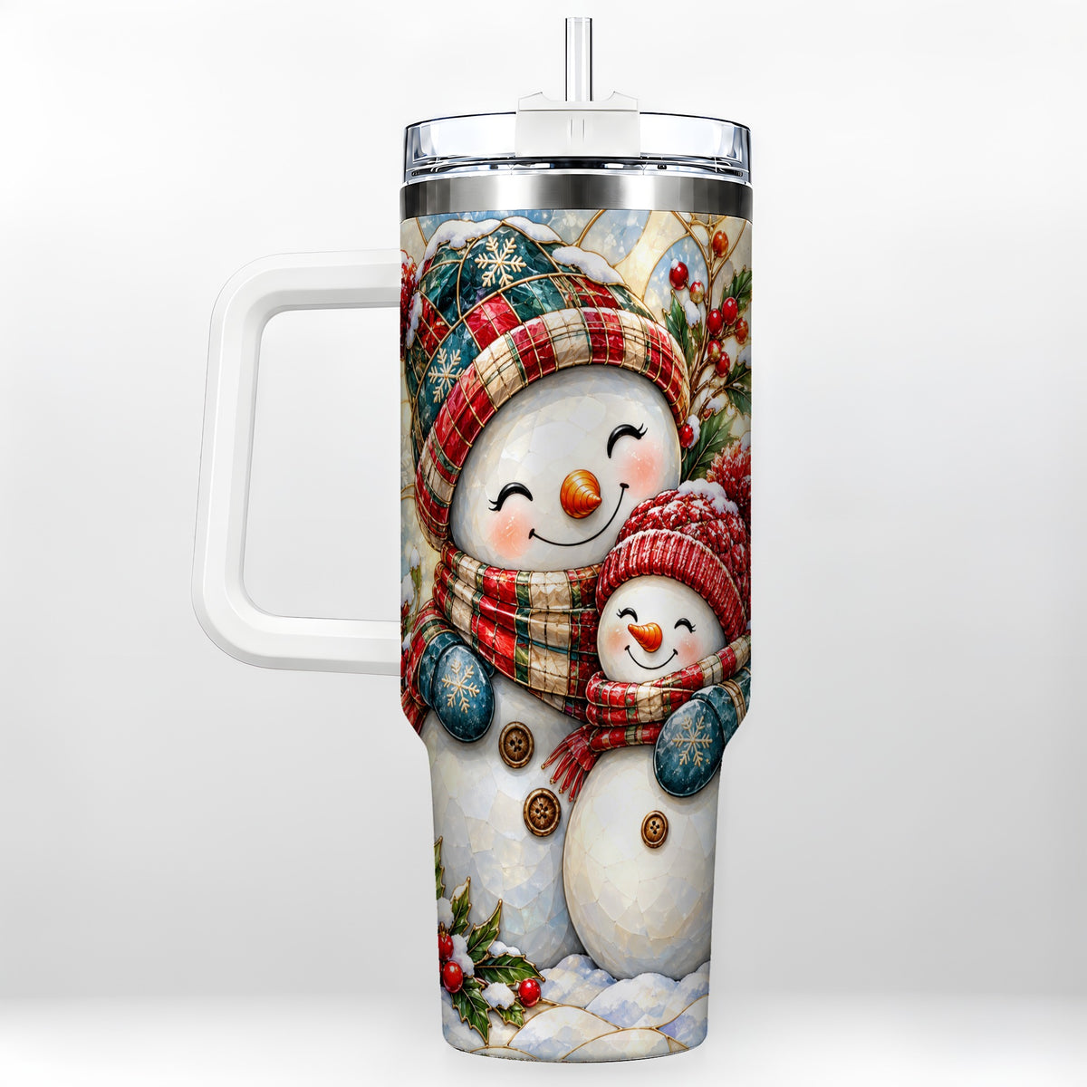 Snowman Pair 40oz Tumbler, Mosaic Winter Stainless Steel Travel Cup
