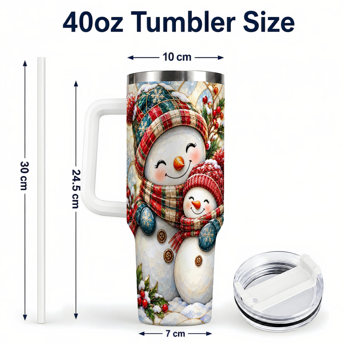 #pl[40oz|White] Snowman Pair 40oz Tumbler, Mosaic Winter Stainless Steel Travel Cup