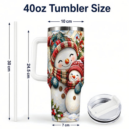 #pl[40oz|White] Snowman Pair 40oz Tumbler, Mosaic Winter Stainless Steel Travel Cup