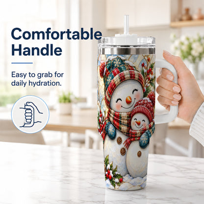 #pl[40oz|White] Snowman Pair 40oz Tumbler, Mosaic Winter Stainless Steel Travel Cup