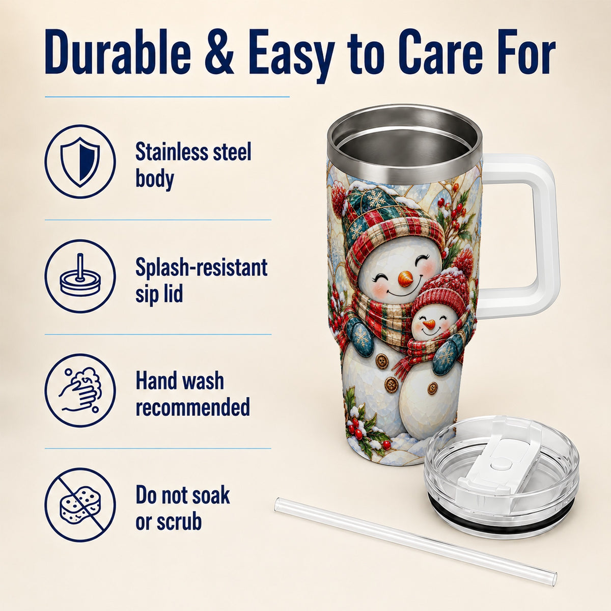 #pl[40oz|White] Snowman Pair 40oz Tumbler, Mosaic Winter Stainless Steel Travel Cup
