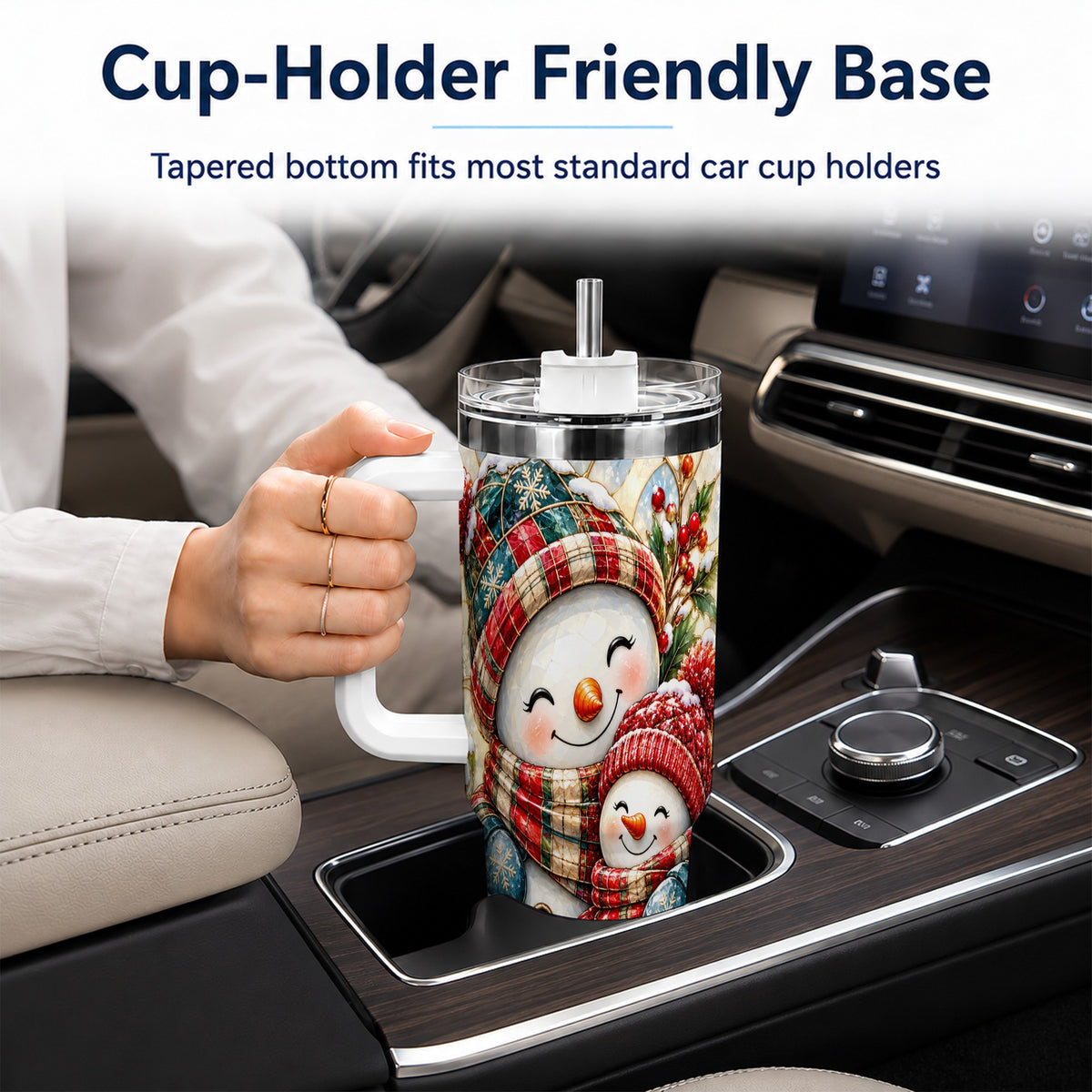 #pl[40oz|White] Snowman Pair 40oz Tumbler, Mosaic Winter Stainless Steel Travel Cup