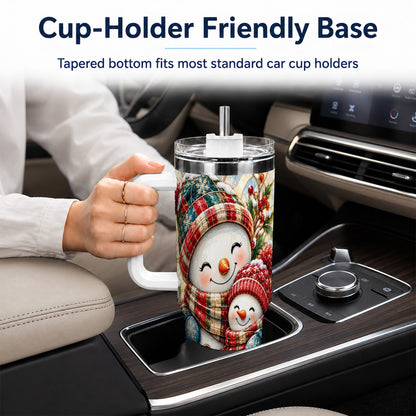 #pl[40oz|White] Snowman Pair 40oz Tumbler, Mosaic Winter Stainless Steel Travel Cup