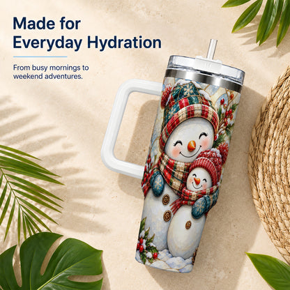 #pl[40oz|White] Snowman Pair 40oz Tumbler, Mosaic Winter Stainless Steel Travel Cup