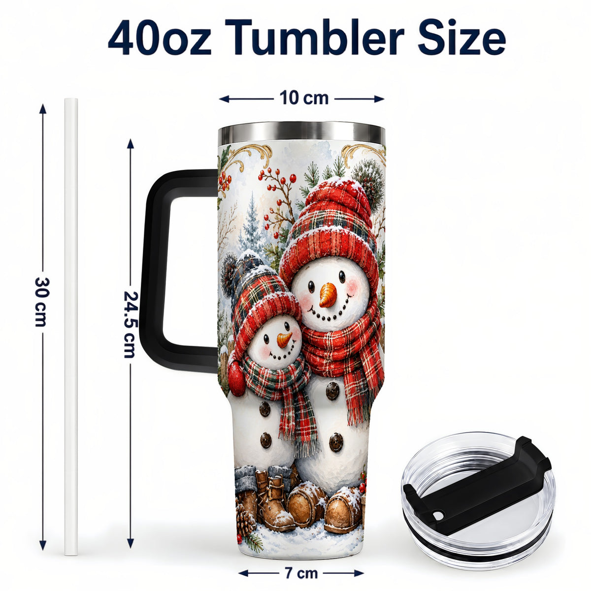#pl[40oz|Black] Snowman Family 40oz Tumbler, Rustic Winter Stainless Steel Travel Cup