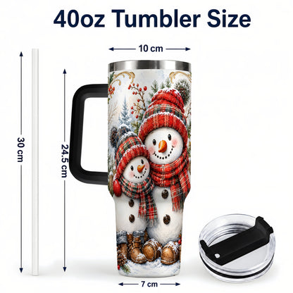 #pl[40oz|Black] Snowman Family 40oz Tumbler, Rustic Winter Stainless Steel Travel Cup