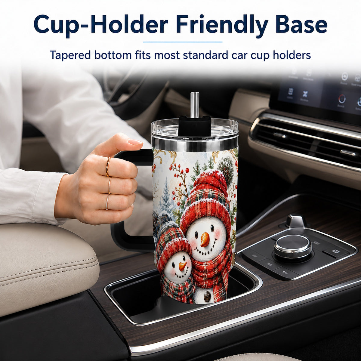 #pl[40oz|Black] Snowman Family 40oz Tumbler, Rustic Winter Stainless Steel Travel Cup