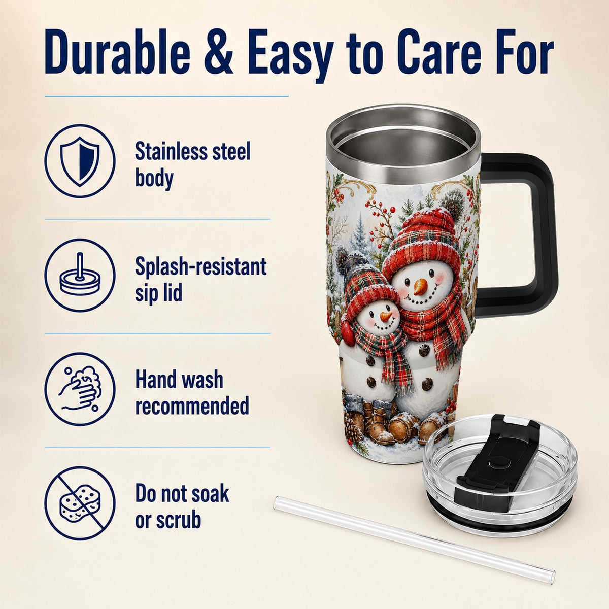 #pl[40oz|Black] Snowman Family 40oz Tumbler, Rustic Winter Stainless Steel Travel Cup