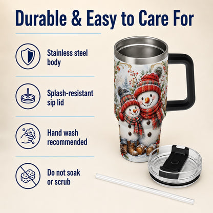 #pl[40oz|Black] Snowman Family 40oz Tumbler, Rustic Winter Stainless Steel Travel Cup