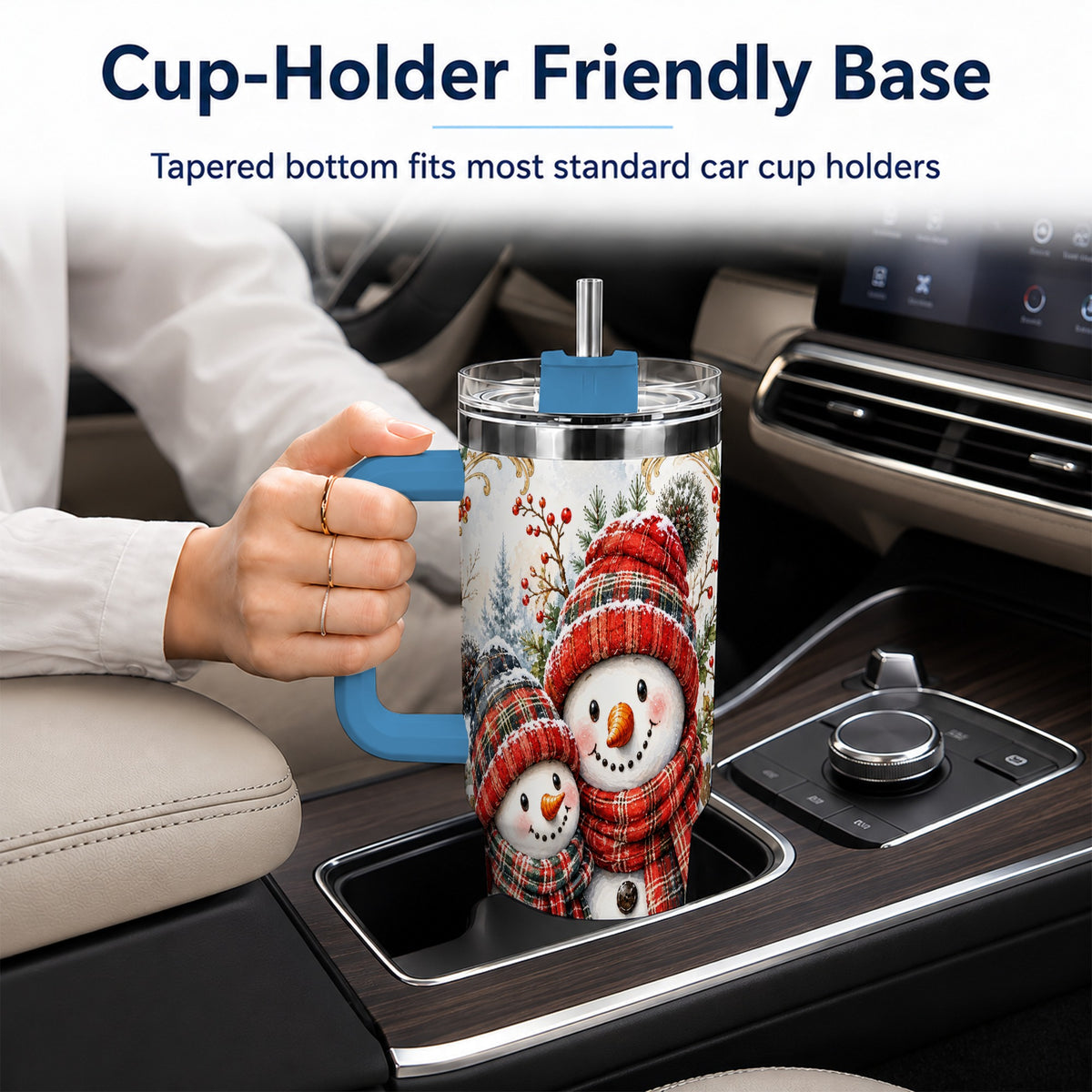 #pl[40oz|Blue] Snowman Family 40oz Tumbler, Rustic Winter Stainless Steel Travel Cup