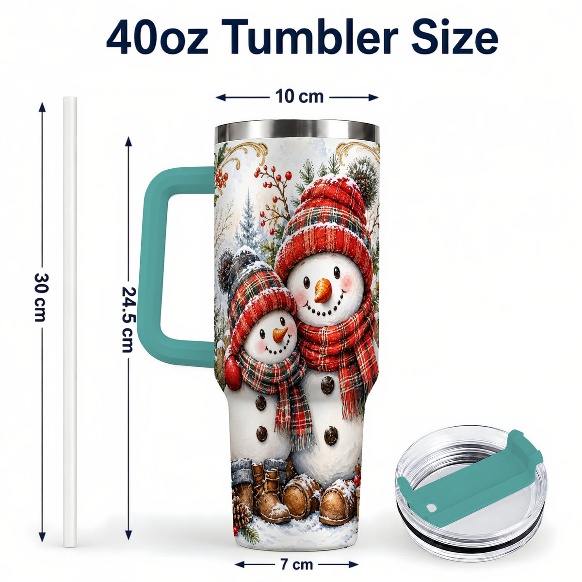 #pl[40oz|Green] Snowman Family 40oz Tumbler, Rustic Winter Stainless Steel Travel Cup