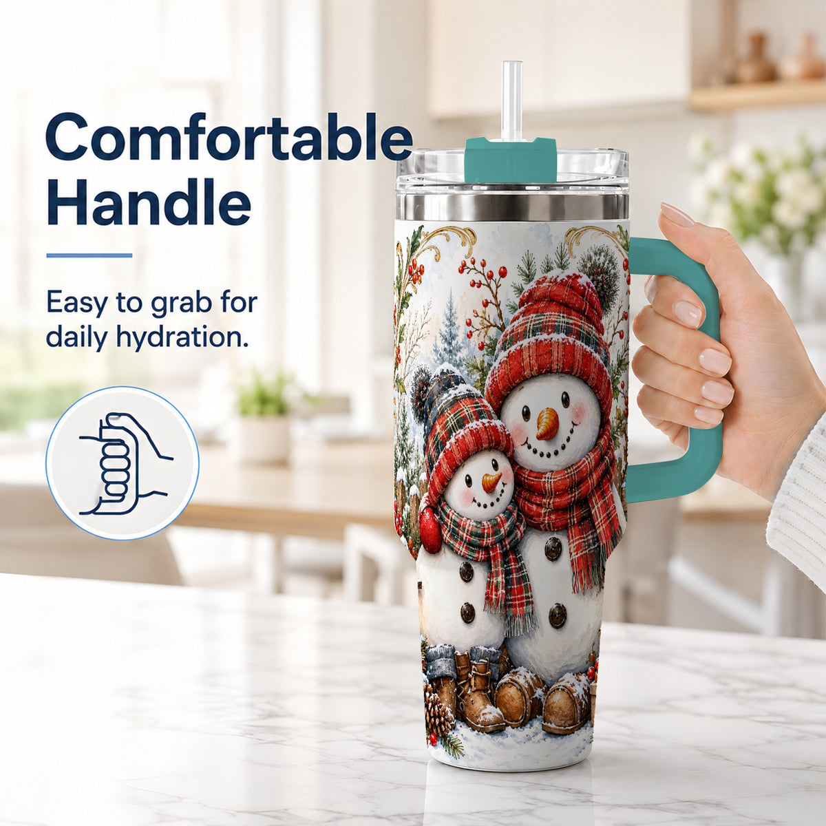 #pl[40oz|Green] Snowman Family 40oz Tumbler, Rustic Winter Stainless Steel Travel Cup