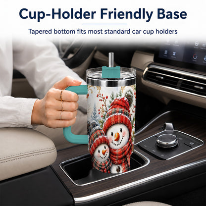 #pl[40oz|Green] Snowman Family 40oz Tumbler, Rustic Winter Stainless Steel Travel Cup