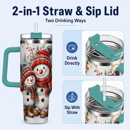 #pl[40oz|Green] Snowman Family 40oz Tumbler, Rustic Winter Stainless Steel Travel Cup