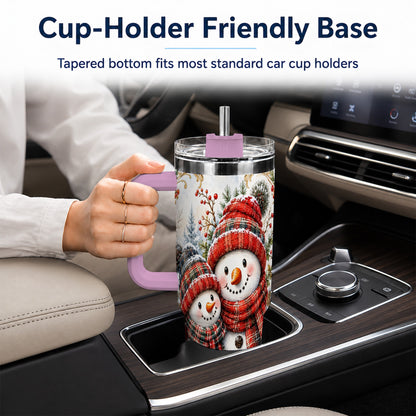 #pl[40oz|Pink] Snowman Family 40oz Tumbler, Rustic Winter Stainless Steel Travel Cup