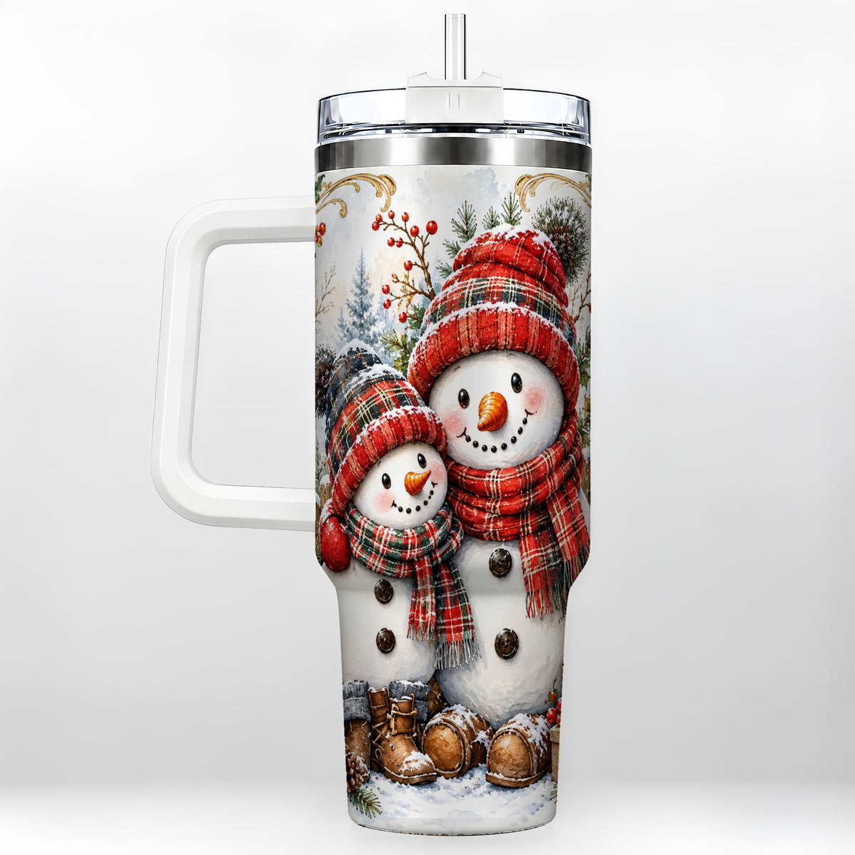 Snowman Family 40oz Tumbler, Rustic Winter Stainless Steel Travel Cup
