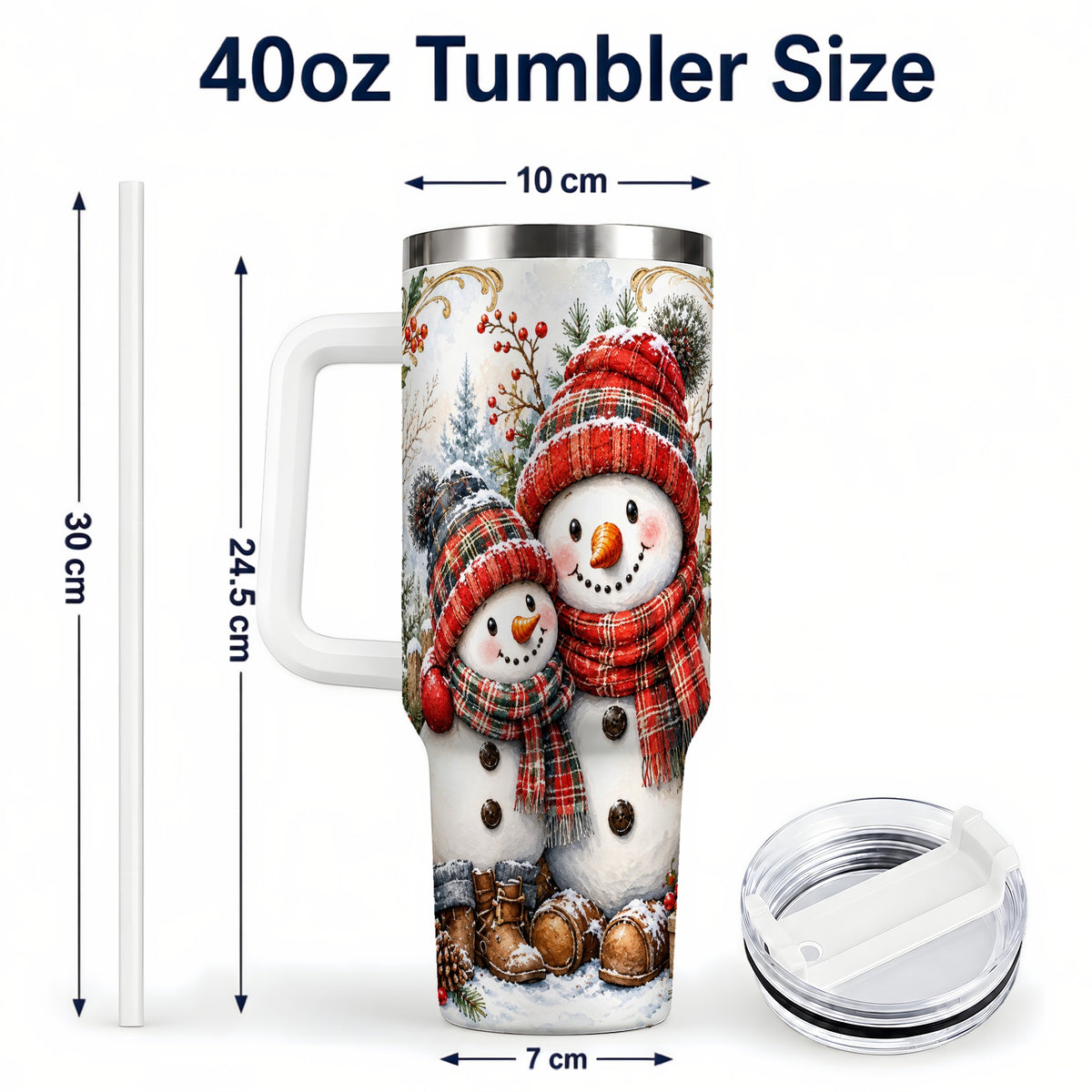 #pl[40oz|White] Snowman Family 40oz Tumbler, Rustic Winter Stainless Steel Travel Cup