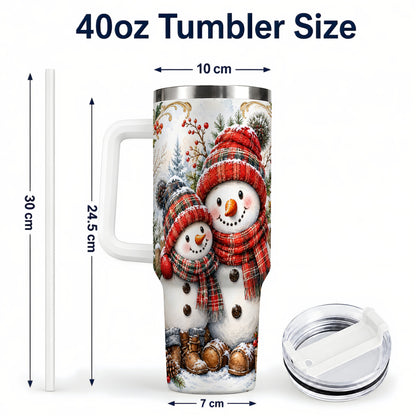 #pl[40oz|White] Snowman Family 40oz Tumbler, Rustic Winter Stainless Steel Travel Cup