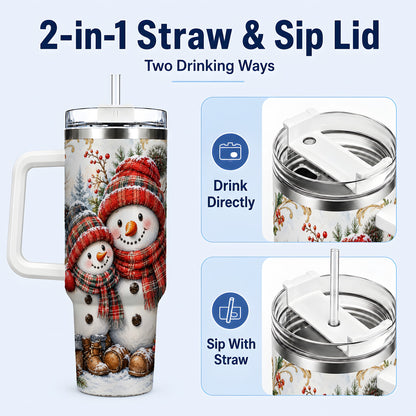 #pl[40oz|White] Snowman Family 40oz Tumbler, Rustic Winter Stainless Steel Travel Cup