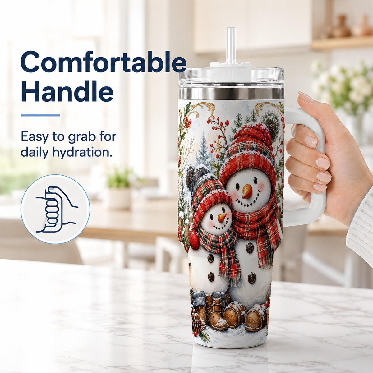 #pl[40oz|White] Snowman Family 40oz Tumbler, Rustic Winter Stainless Steel Travel Cup