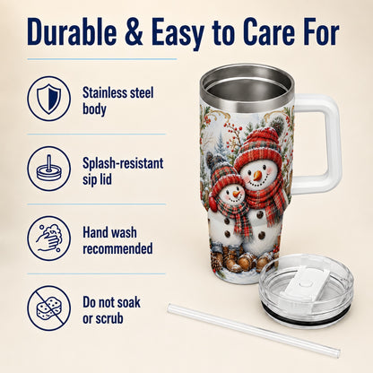 #pl[40oz|White] Snowman Family 40oz Tumbler, Rustic Winter Stainless Steel Travel Cup