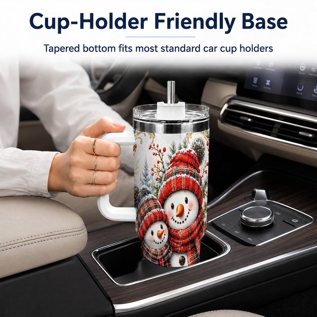 #pl[40oz|White] Snowman Family 40oz Tumbler, Rustic Winter Stainless Steel Travel Cup