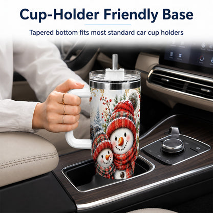 #pl[40oz|White] Snowman Family 40oz Tumbler, Rustic Winter Stainless Steel Travel Cup