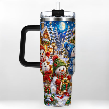 #pl[40oz|Black] Snowman Family 40oz Tumbler with Handle, Christmas Stainless Steel Cup