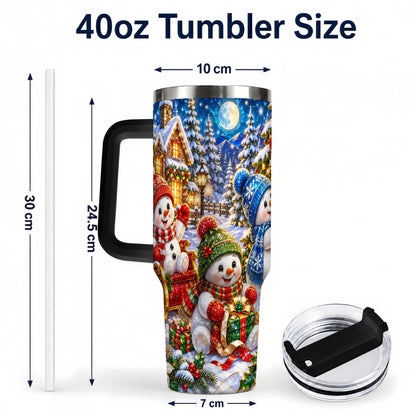 #pl[40oz|Black] Snowman Family 40oz Tumbler with Handle, Christmas Stainless Steel Cup