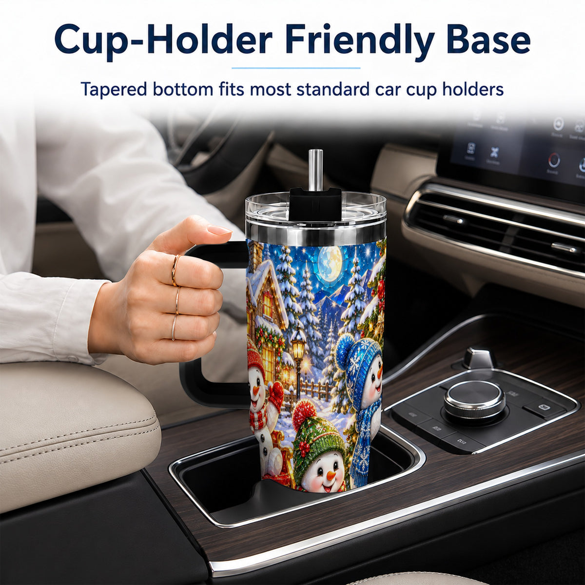 #pl[40oz|Black] Snowman Family 40oz Tumbler with Handle, Christmas Stainless Steel Cup