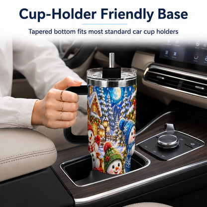 #pl[40oz|Black] Snowman Family 40oz Tumbler with Handle, Christmas Stainless Steel Cup