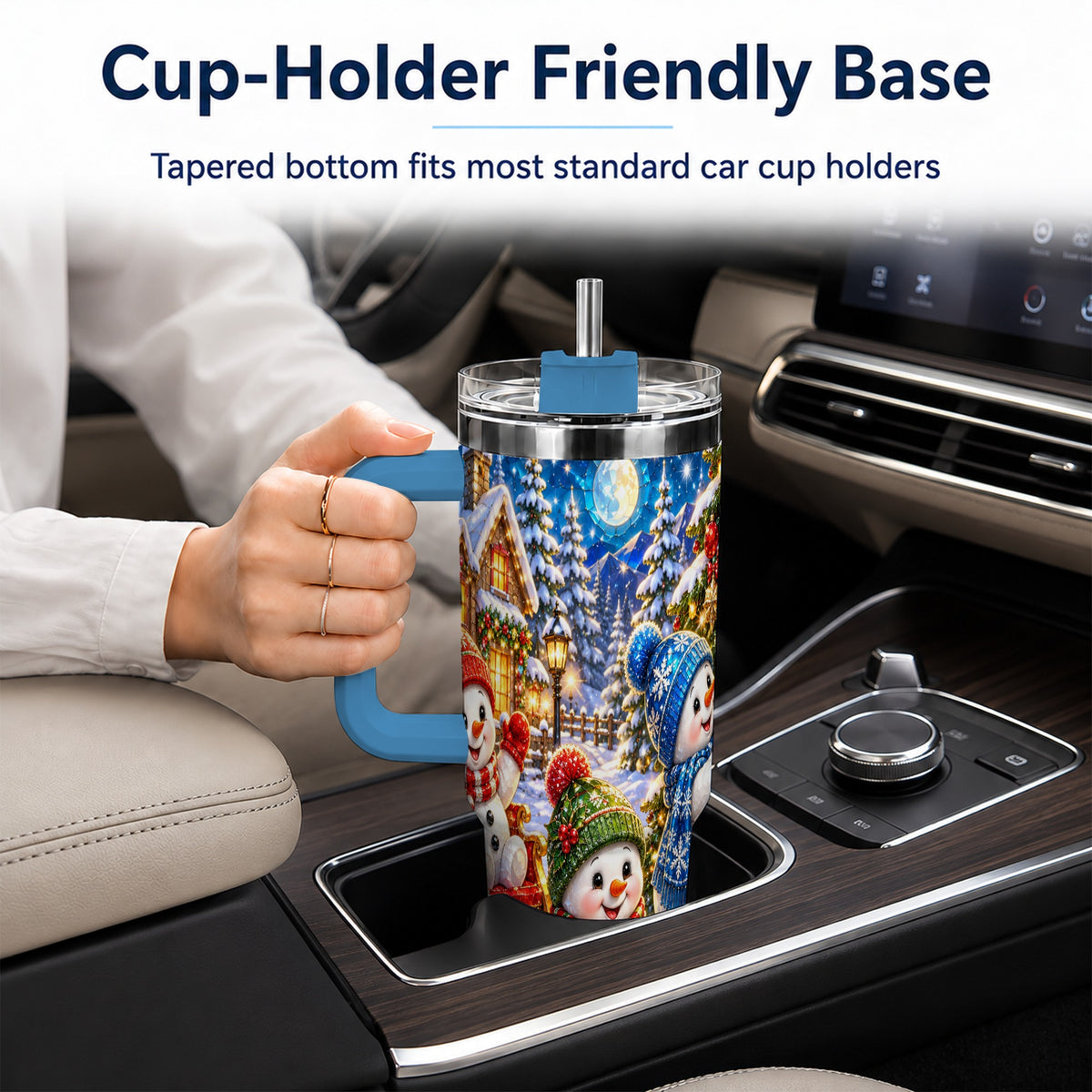 #pl[40oz|Blue] Snowman Family 40oz Tumbler with Handle, Christmas Stainless Steel Cup