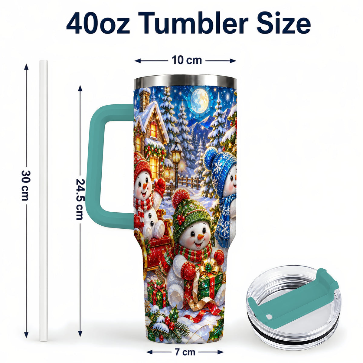 #pl[40oz|Green] Snowman Family 40oz Tumbler with Handle, Christmas Stainless Steel Cup