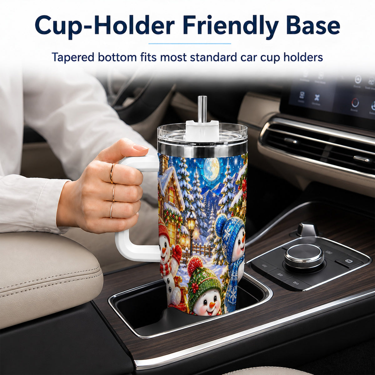 #pl[40oz|White] Snowman Family 40oz Tumbler with Handle, Christmas Stainless Steel Cup