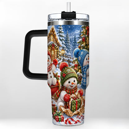 #pl[40oz|Black] Snowman Trio 40oz Tumbler with Handle, Christmas Stainless Steel Cup
