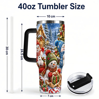 #pl[40oz|Black] Snowman Trio 40oz Tumbler with Handle, Christmas Stainless Steel Cup