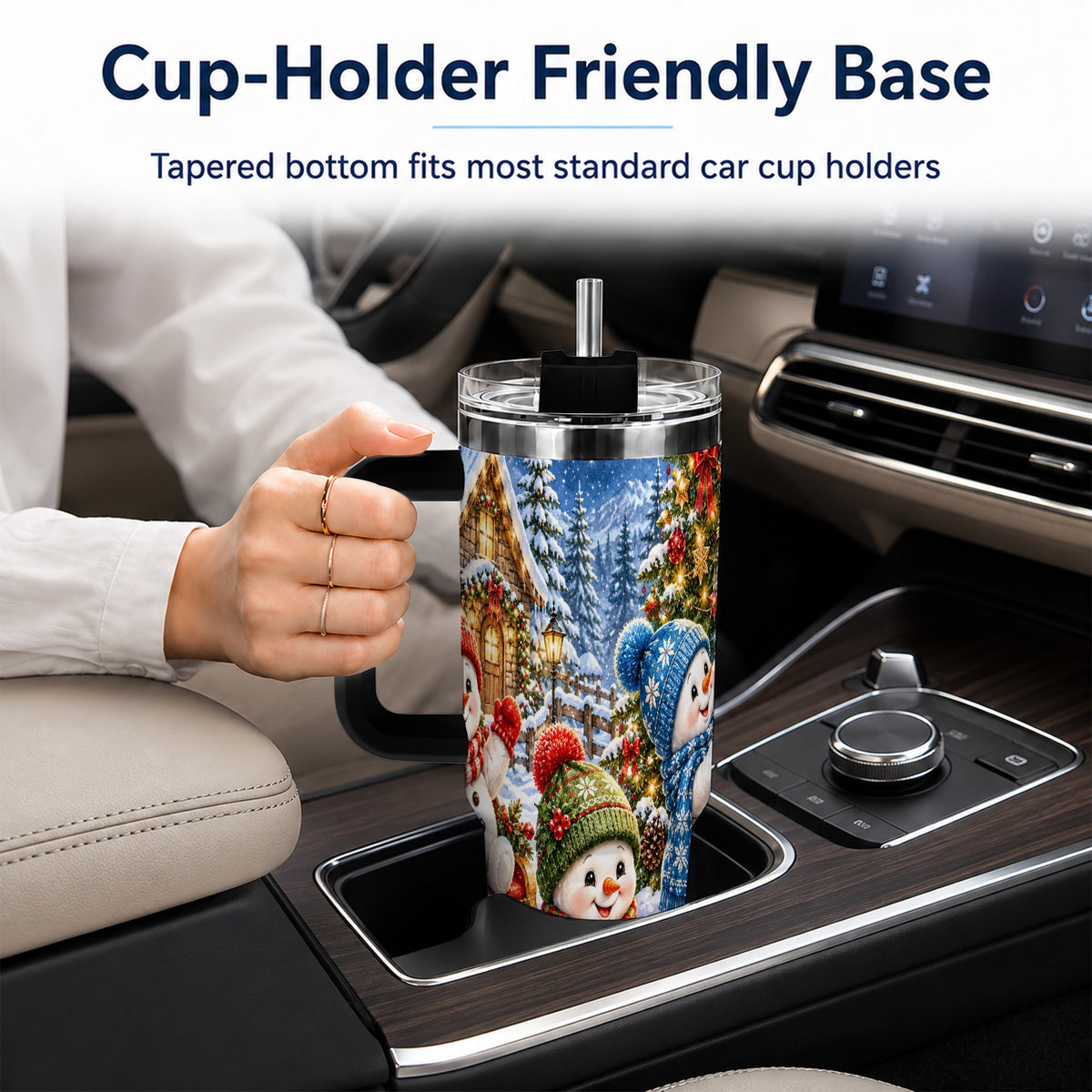 #pl[40oz|Black] Snowman Trio 40oz Tumbler with Handle, Christmas Stainless Steel Cup