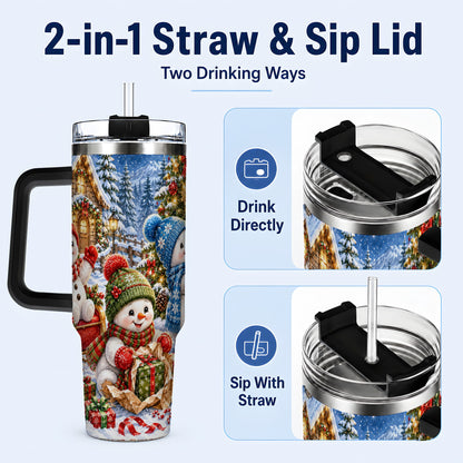 #pl[40oz|Black] Snowman Trio 40oz Tumbler with Handle, Christmas Stainless Steel Cup