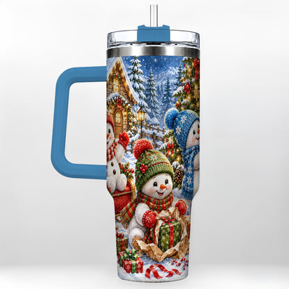 #pl[40oz|Blue] Snowman Trio 40oz Tumbler with Handle, Christmas Stainless Steel Cup