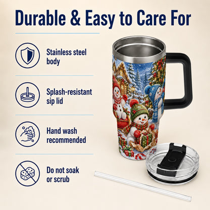 #pl[40oz|Black] Snowman Trio 40oz Tumbler with Handle, Christmas Stainless Steel Cup