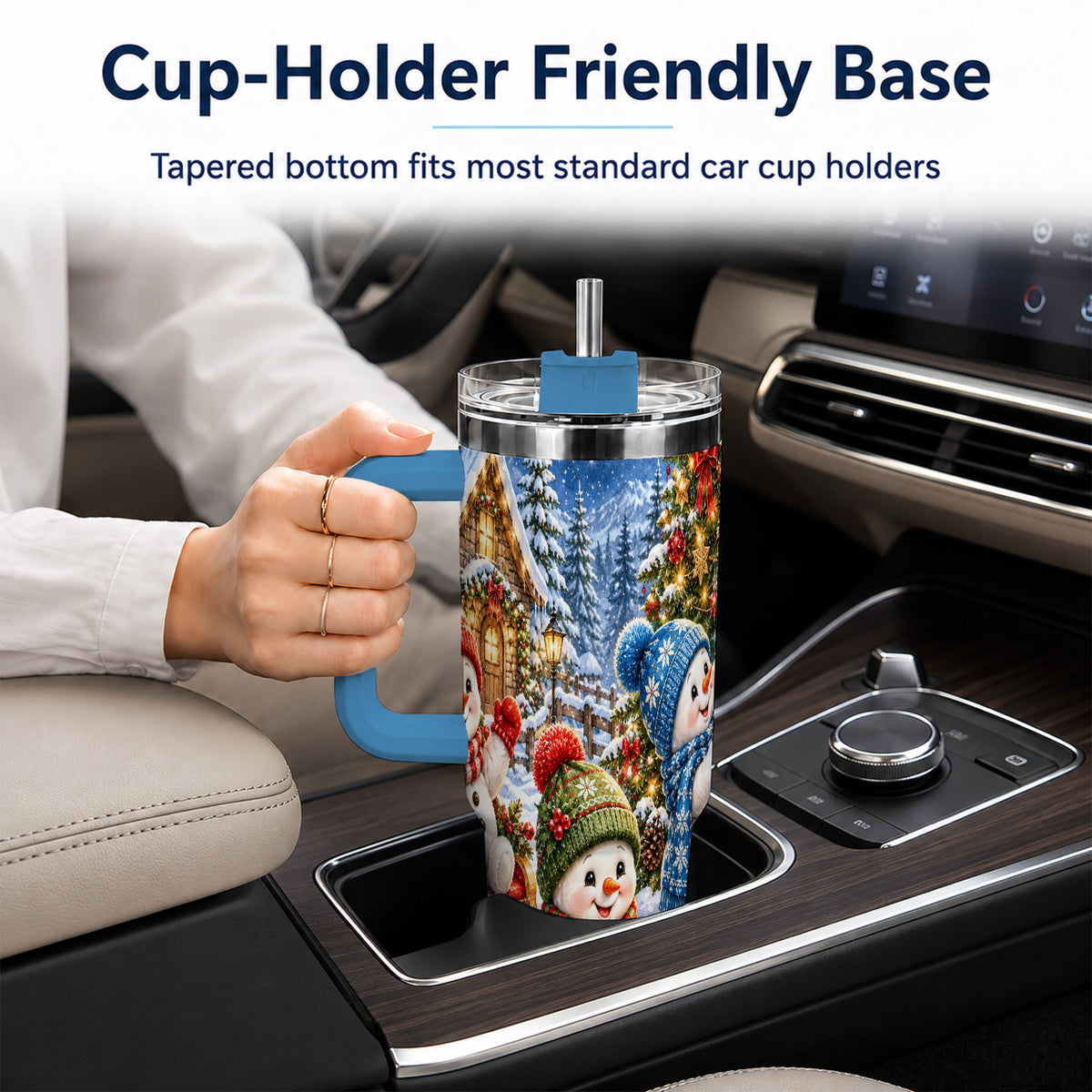 #pl[40oz|Blue] Snowman Trio 40oz Tumbler with Handle, Christmas Stainless Steel Cup